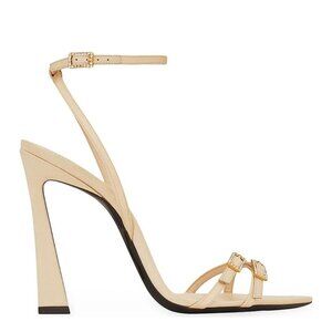NWB Saint Laurent Lila Sandals Beige Satin Ankle Strap High Heels Sz 39